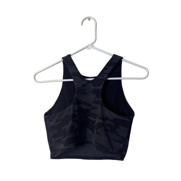 Athleta Camo Printed Sports Bra Padded Racerback Small Black Gray - Picture 2 of 4